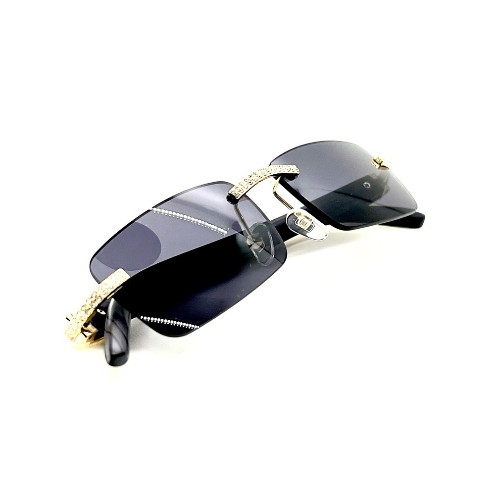 Rhinestone Rimless Sunglasses Men's Luxury Designer Fashion Shades Cholo Black‎